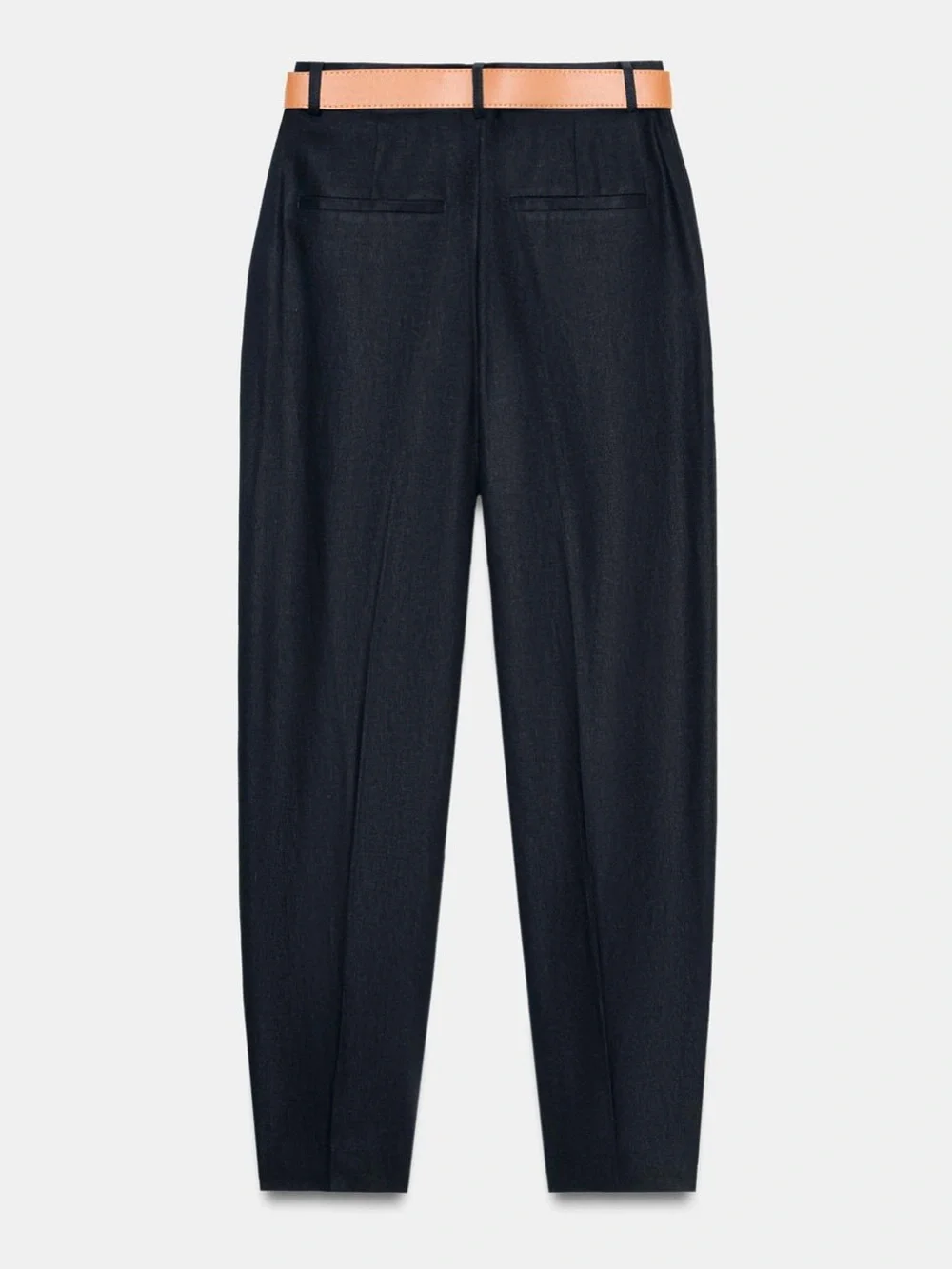 NWT Zara Mid-Rise Ankle Length Belted Linen Pants Sz:M Black